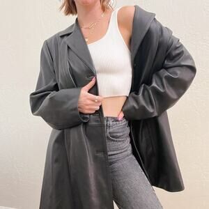 Vintage 1990's Oversized Black Lambskin Leather Blazer Style Jacket